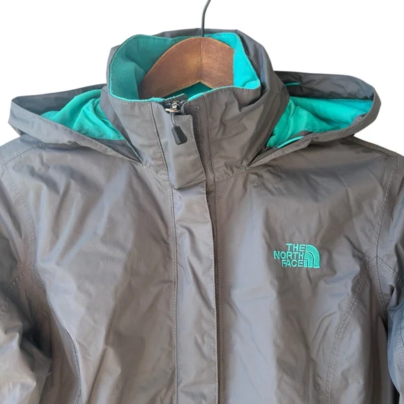 The North Face Grey Nylon Hooded Jacket Teal Mesh Lined Fall Coat Size SMALL - Picture 2 of 12
